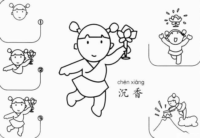 沉香人物简笔画图片