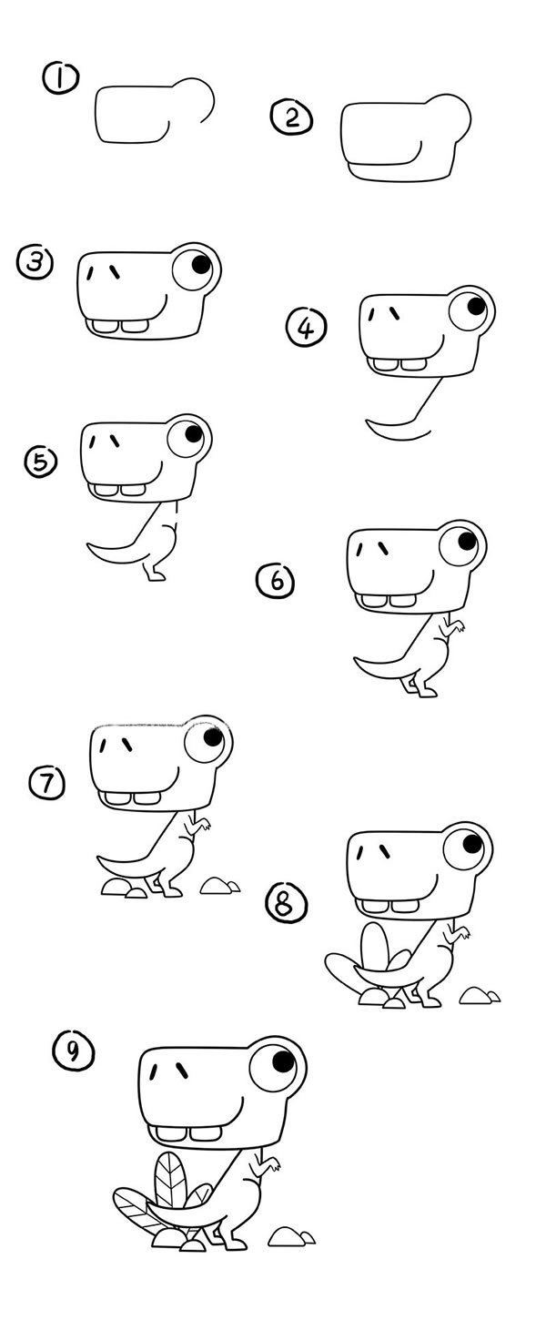 卡通恐龙简笔画步骤图解