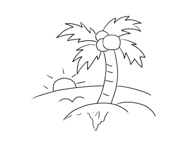 美丽的海岛风景简笔画图片