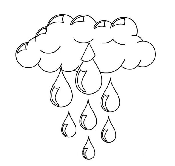 下大雨的云朵和雨滴简笔画
