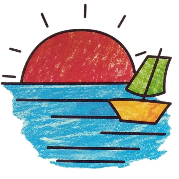 大海风景简笔画彩色图片