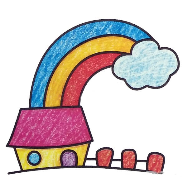 儿童简笔画彩虹风景彩色图片