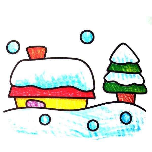 雪夜风景填色图片