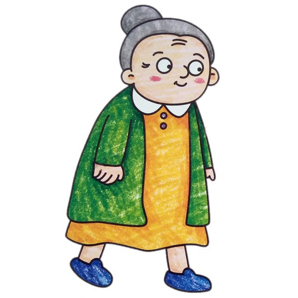 老奶奶简笔画彩色图片