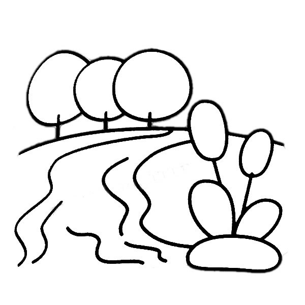 河畔风景简笔画图片