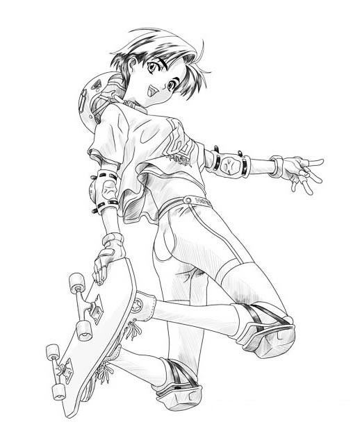  滑板少女简笔画