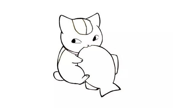 小猫吃鱼简笔画