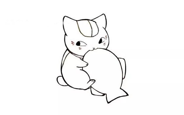 小猫吃鱼简笔画