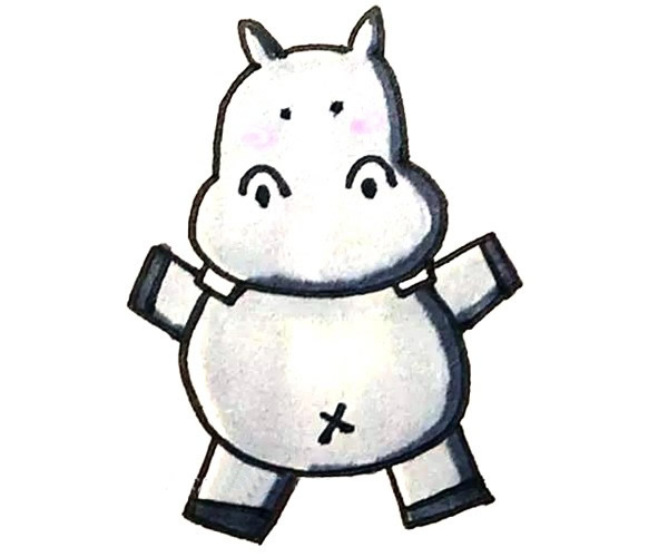 呆萌的河马简笔画步骤图解