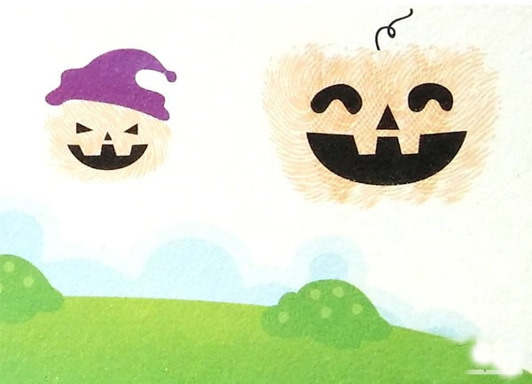 南瓜的画法步骤图解 儿童指印画优秀作品