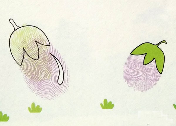儿童画茄子指印画教程 幼儿园手指印画图片