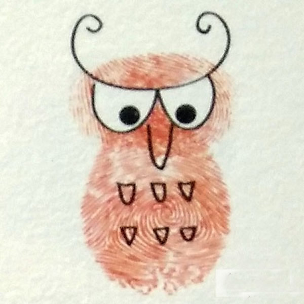 猫头鹰指印画教程 简单手指画关于动物的/手指画图片