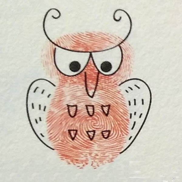 猫头鹰指印画教程 简单手指画关于动物的/手指画图片