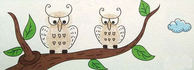 猫头鹰指印画教程 简单手指画关于动物的/手指画图片