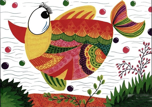 水彩画鱼教程步骤图片 儿童画可爱的鱼