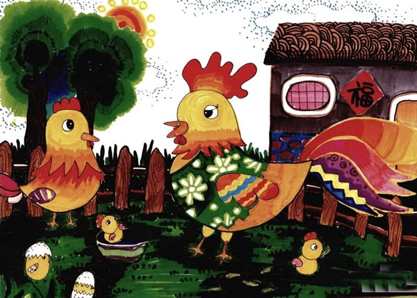 儿童画公鸡和小鸡 公鸡的画法儿童简笔画