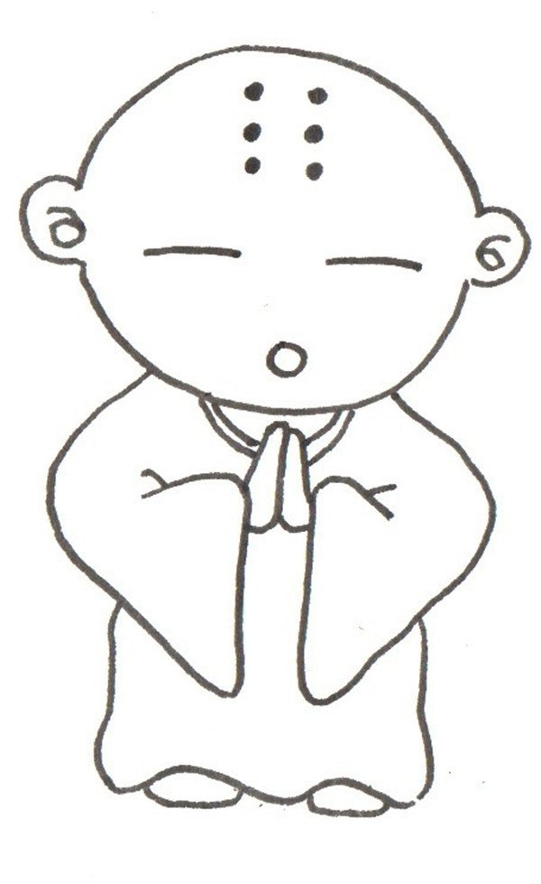 小和尚儿童画步骤图教程