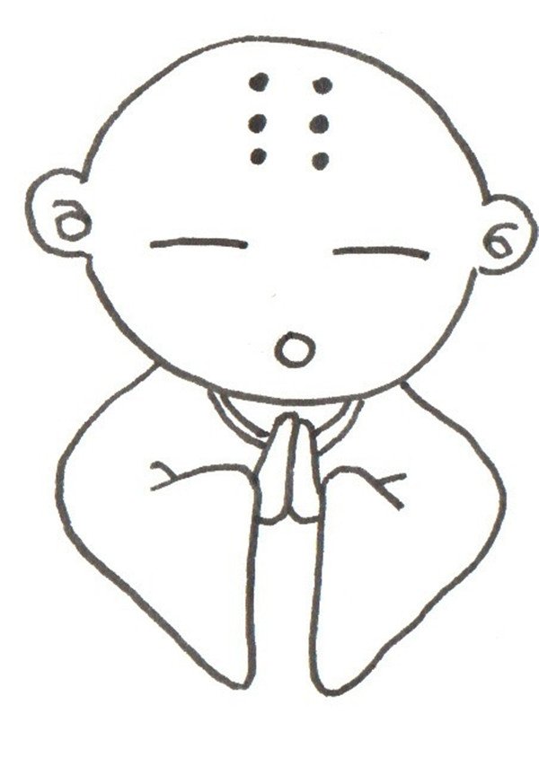 小和尚儿童画步骤图教程