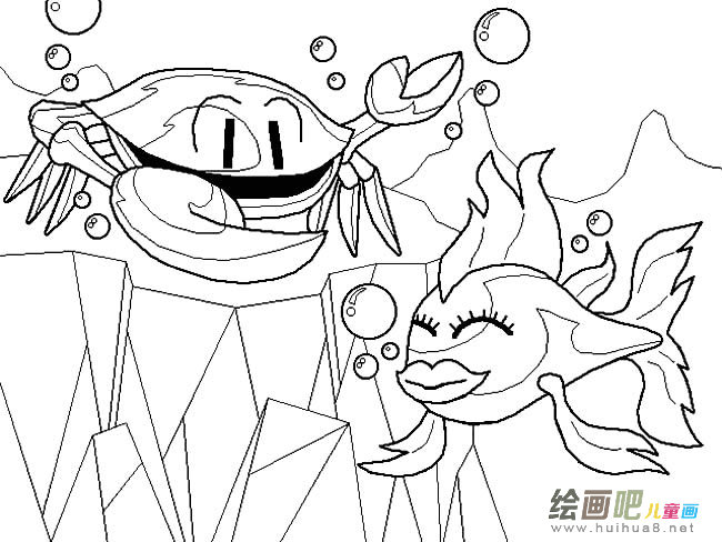 螃蟹和鱼简笔画图片