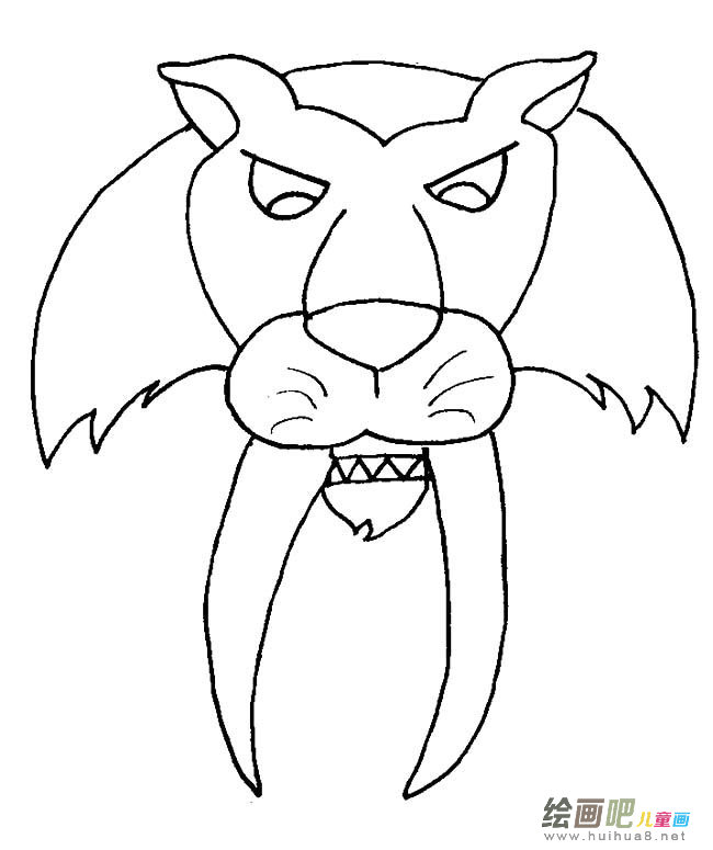 剑齿虎头像动物简笔画步骤图片大全
