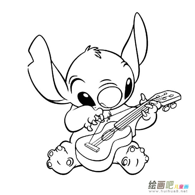 弹琴的史迪仔卡通简笔画步骤图片大全