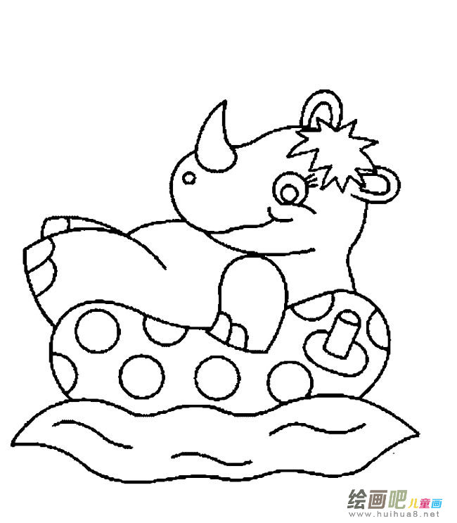 泳池里的犀牛动物简笔画步骤图片大全