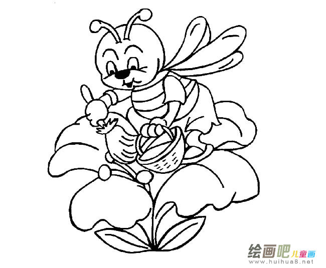采花的蜜蜂动物简笔画步骤图片大全