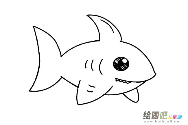 可爱小鲨鱼动物简笔画步骤图片大全