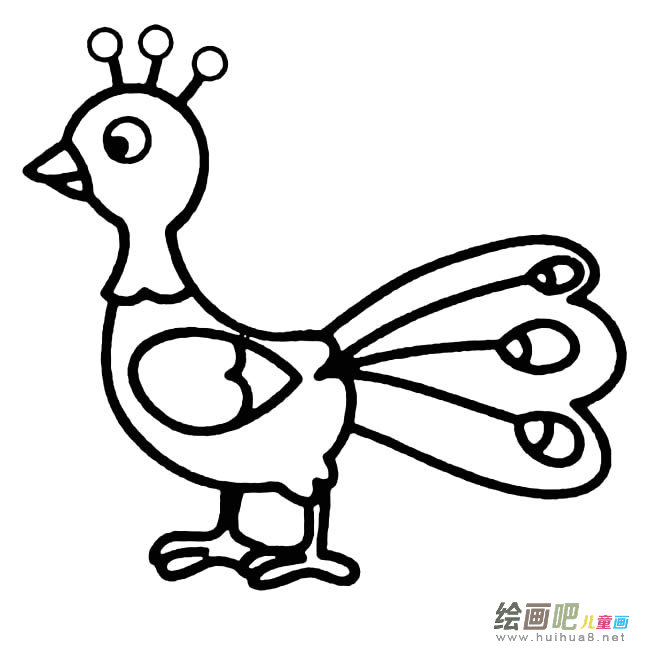 美丽的孔雀动物简笔画步骤图片大全