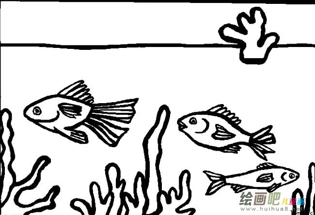 鱼缸里的鱼简笔画图片