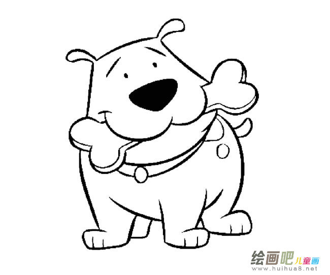 叼骨头的小狗简笔画图片