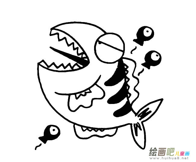 恐怖的卡通大鱼简笔画图片