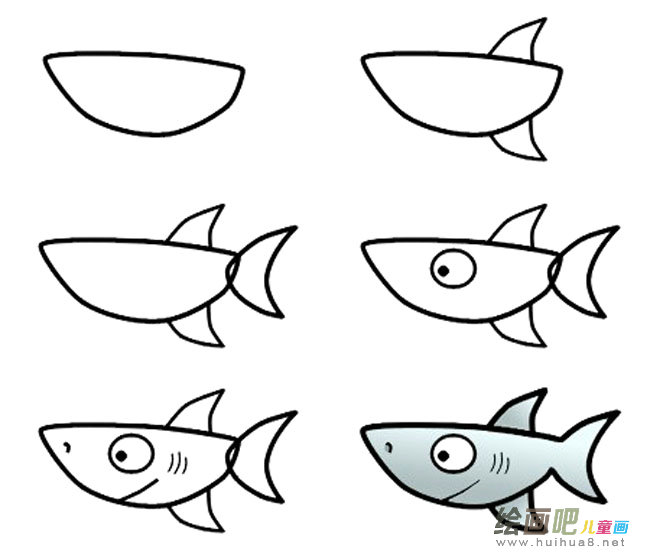 鲨鱼简笔画步骤图片大全