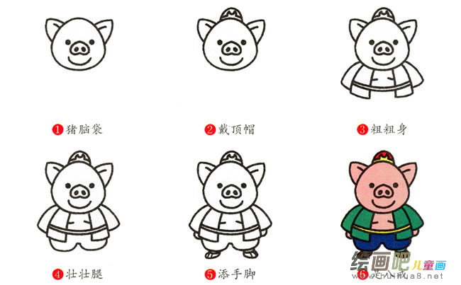 猪八戒简笔画步骤图片大全