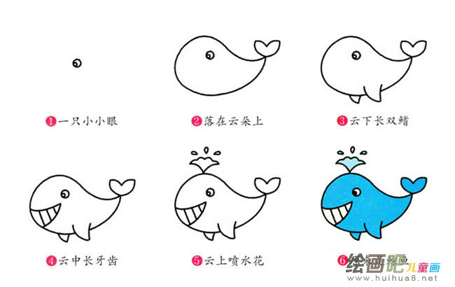 蓝鲸鱼简笔画步骤图片大全