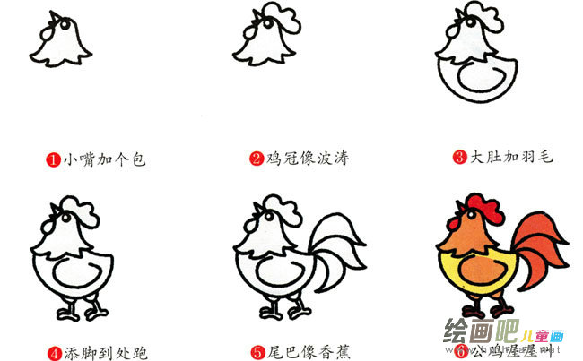 公鸡动物简笔画步骤图片大全