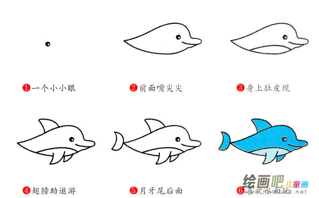海豚动物简笔画步骤图片大全
