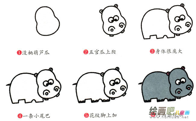 河马动物简笔画步骤图片大全