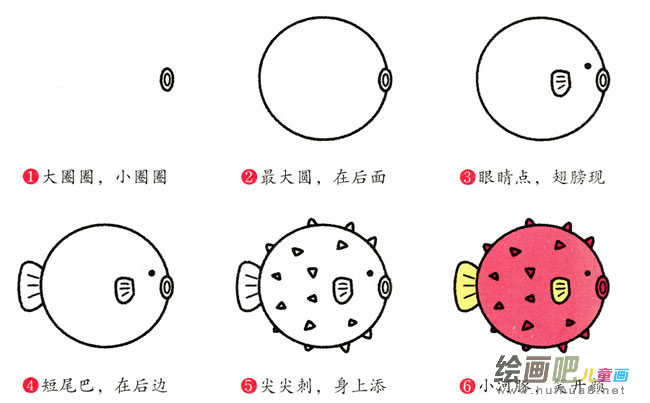河豚动物简笔画步骤图片大全