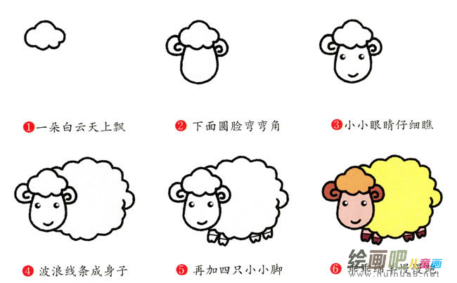 绵羊动物简笔画步骤图片大全