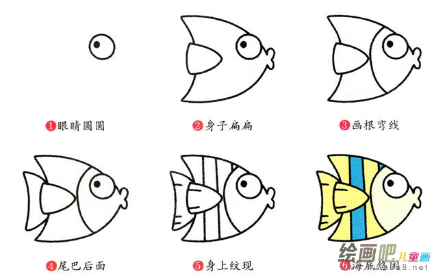 热带鱼动物简笔画步骤图片大全
