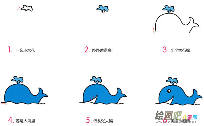 小鲸鱼动物简笔画步骤图片大全