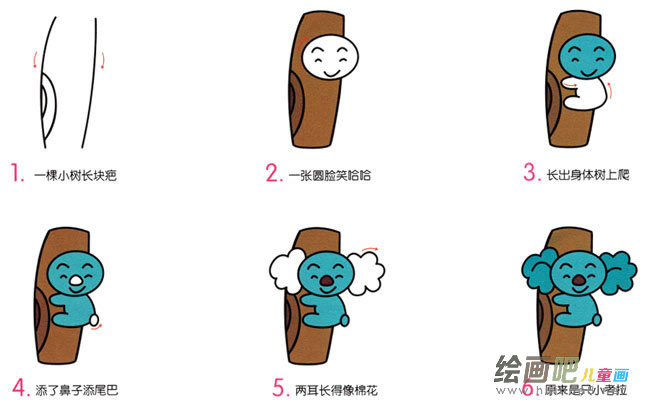 小考拉动物简笔画步骤图片大全