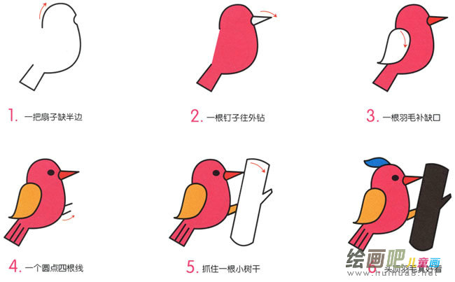 啄木鸟动物简笔画步骤图片大全