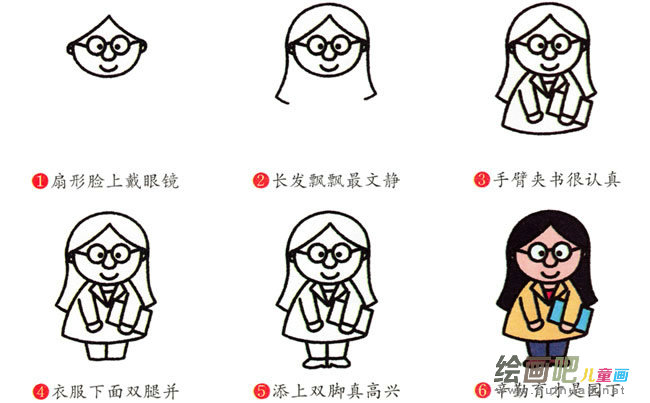 老师人物简笔画步骤图片大全