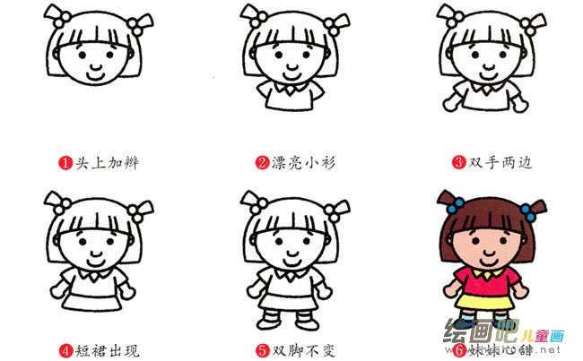妹妹人物简笔画步骤图片大全