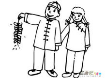 放鞭炮男孩女孩人物简笔画步骤图片大全