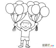 拿气球的小孩人物简笔画步骤图片大全