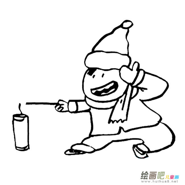 放鞭炮的小男孩人物简笔画步骤图片大全