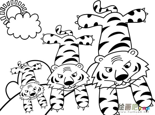 三只老虎动物简笔画步骤图片大全